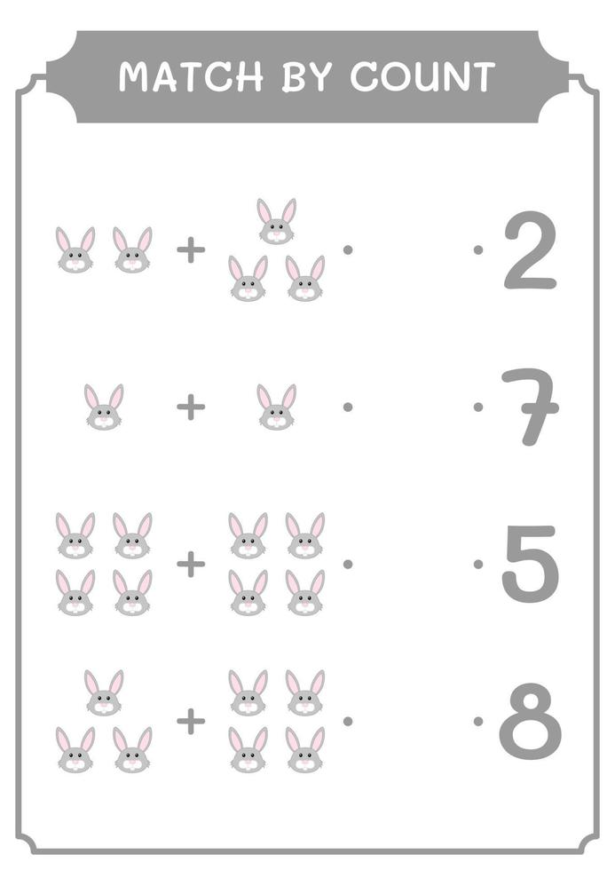 Match by count of Rabbit, game for children. Vector illustration, printable worksheet