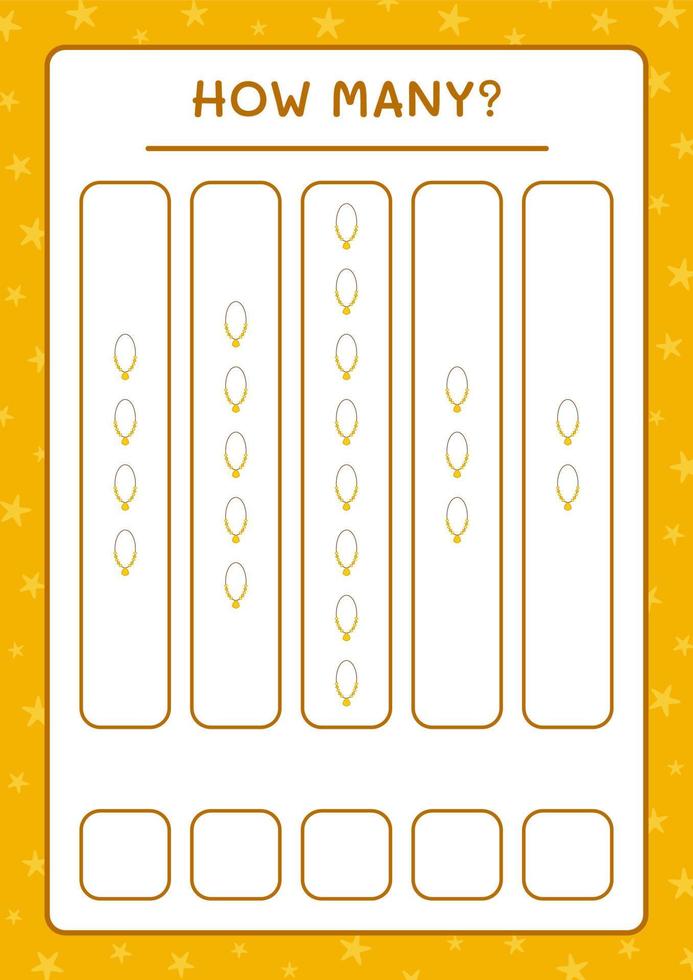 How many Pendant, game for children. Vector illustration, printable worksheet