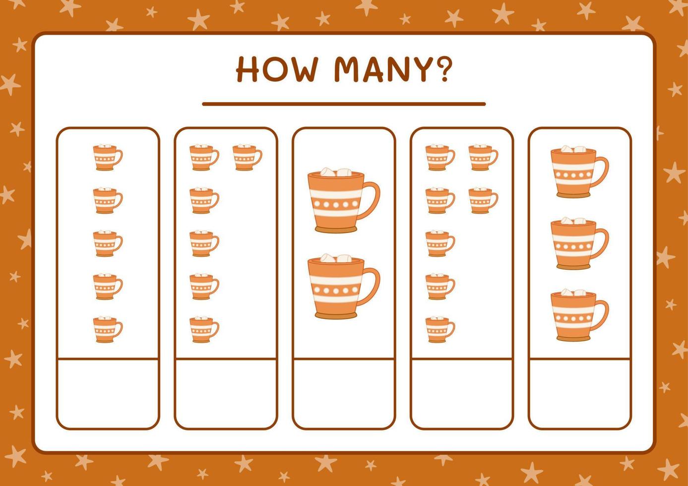 How many christmas mug, game for children. Vector illustration, printable worksheet