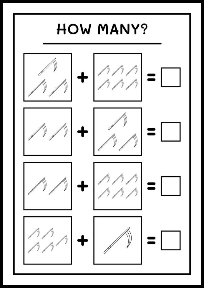 How many Sickle, game for children. Vector illustration, printable worksheet