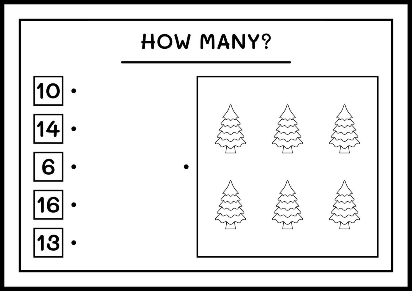How many christmas tree, game for children. Vector illustration, printable worksheet