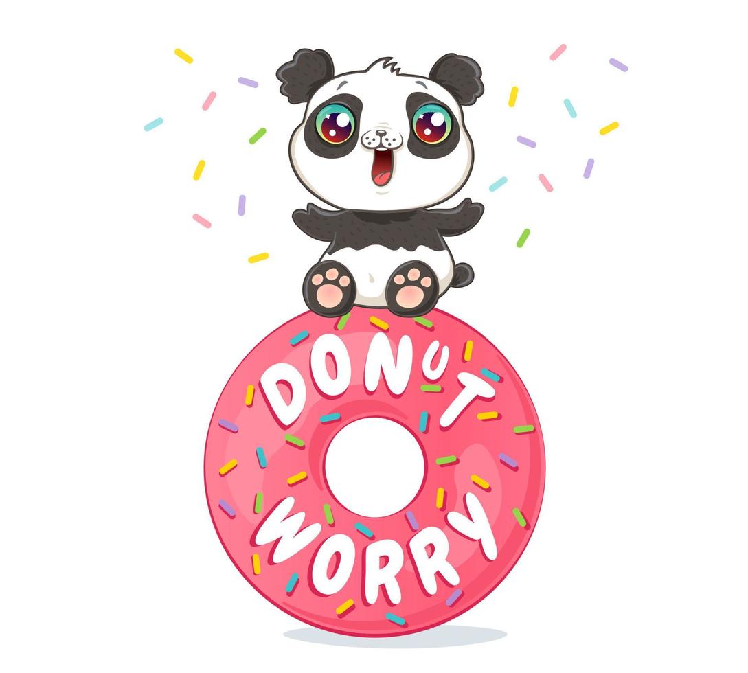 panda en donut rosa vector