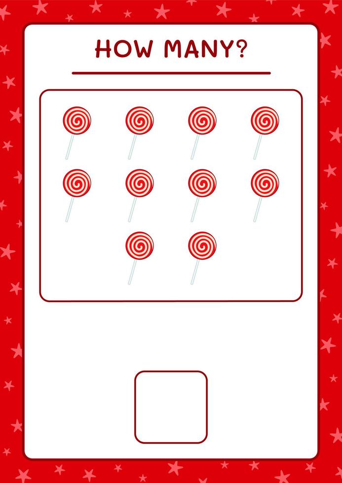 How many christmas lollipop, game for children. Vector illustration, printable worksheet