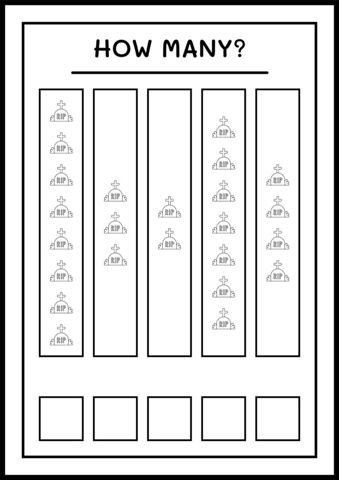 How many Tombstone, game for children. Vector illustration, printable worksheet