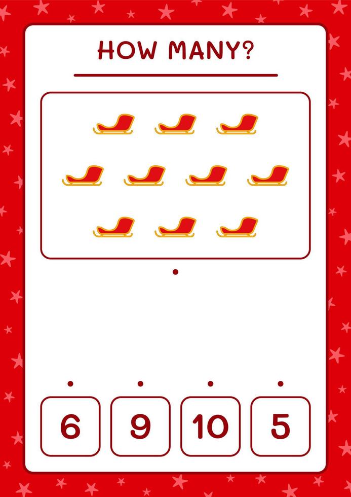 How many santa claus sleigh, game for children. Vector illustration, printable worksheet