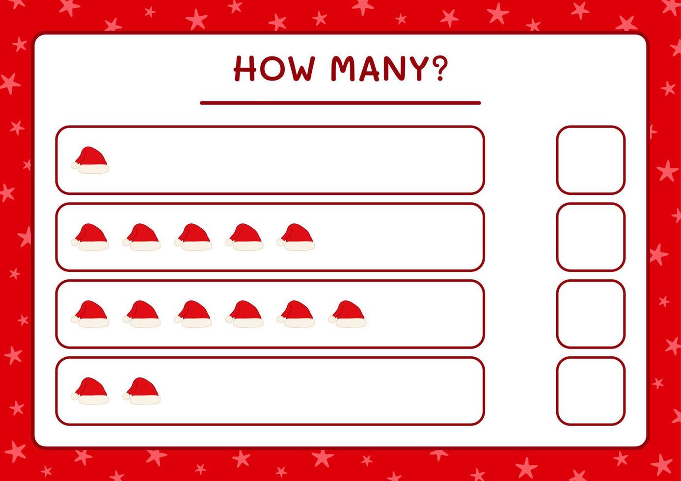 How many santa claus hat, game for children. Vector illustration, printable worksheet