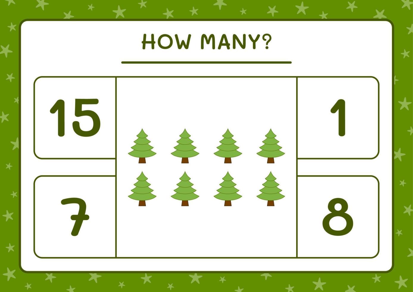 How many christmas tree, game for children. Vector illustration, printable worksheet