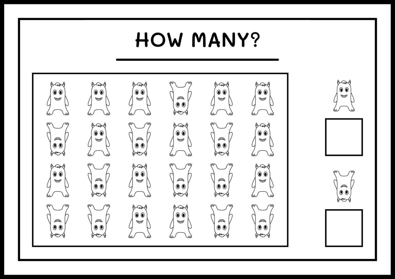 How many Monster, game for children. Vector illustration, printable worksheet