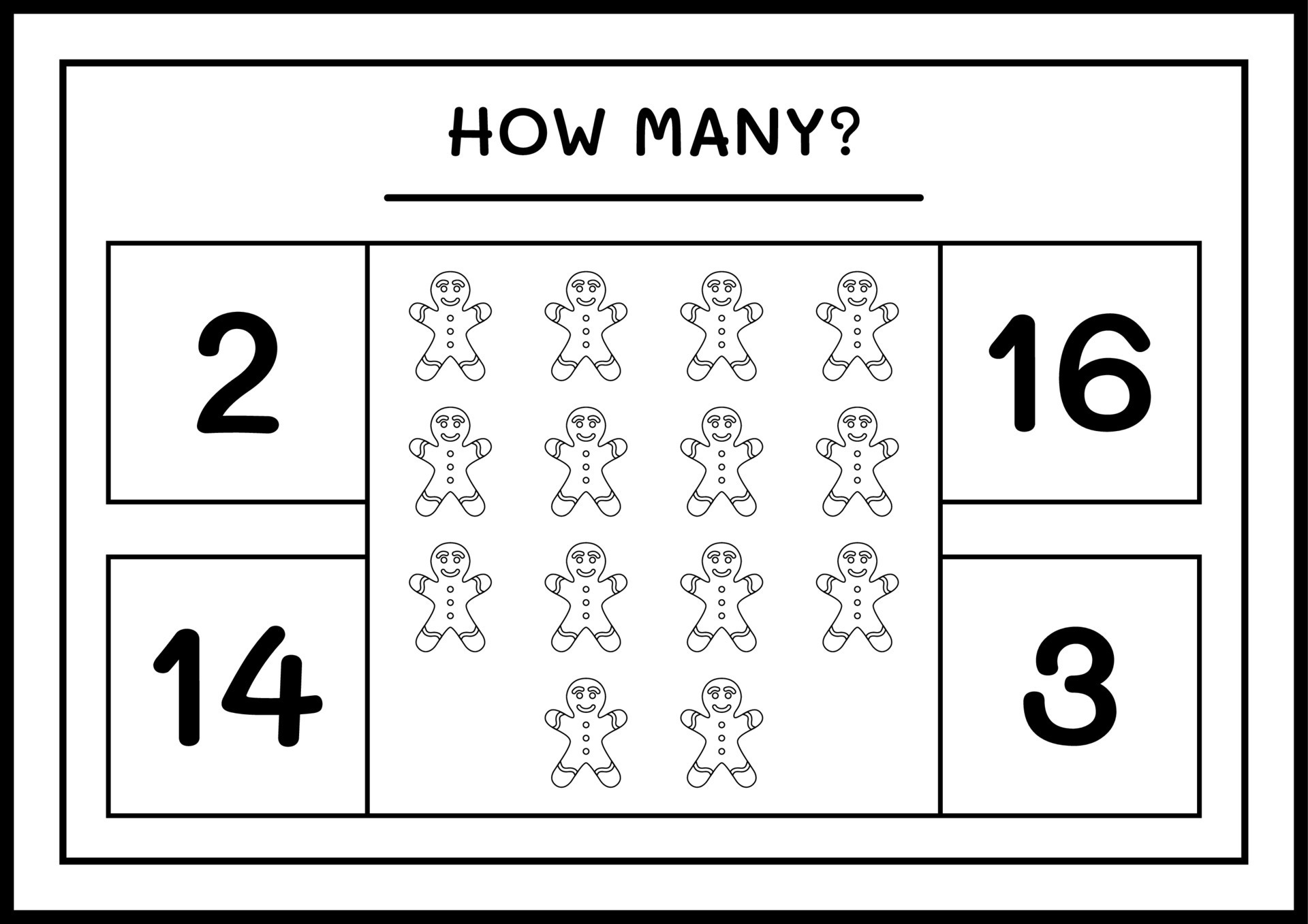 How many gingerbread cookie, game for children. Vector illustration, printable worksheet 9999952