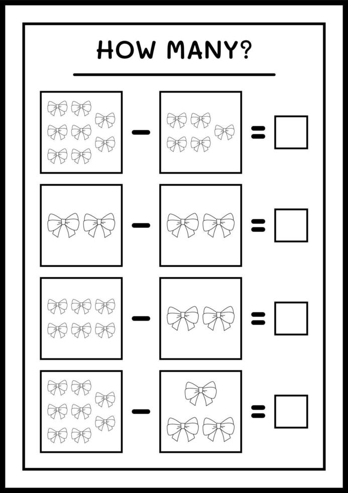 How many ribbon, game for children. Vector illustration, printable worksheet