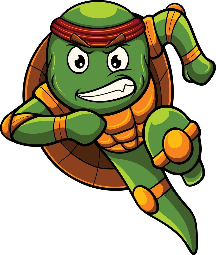 ilustración de mascota de tortuga con pose de ninja vector