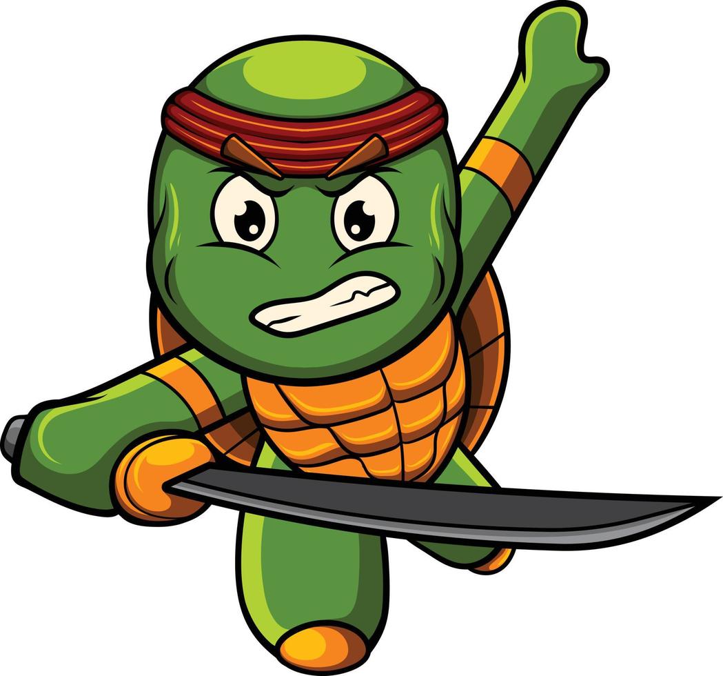 ilustración de mascota de tortuga con pose de ninja vector