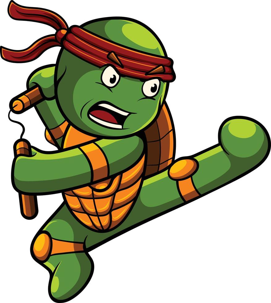 Turtle mascot illustration with ninja pose vector