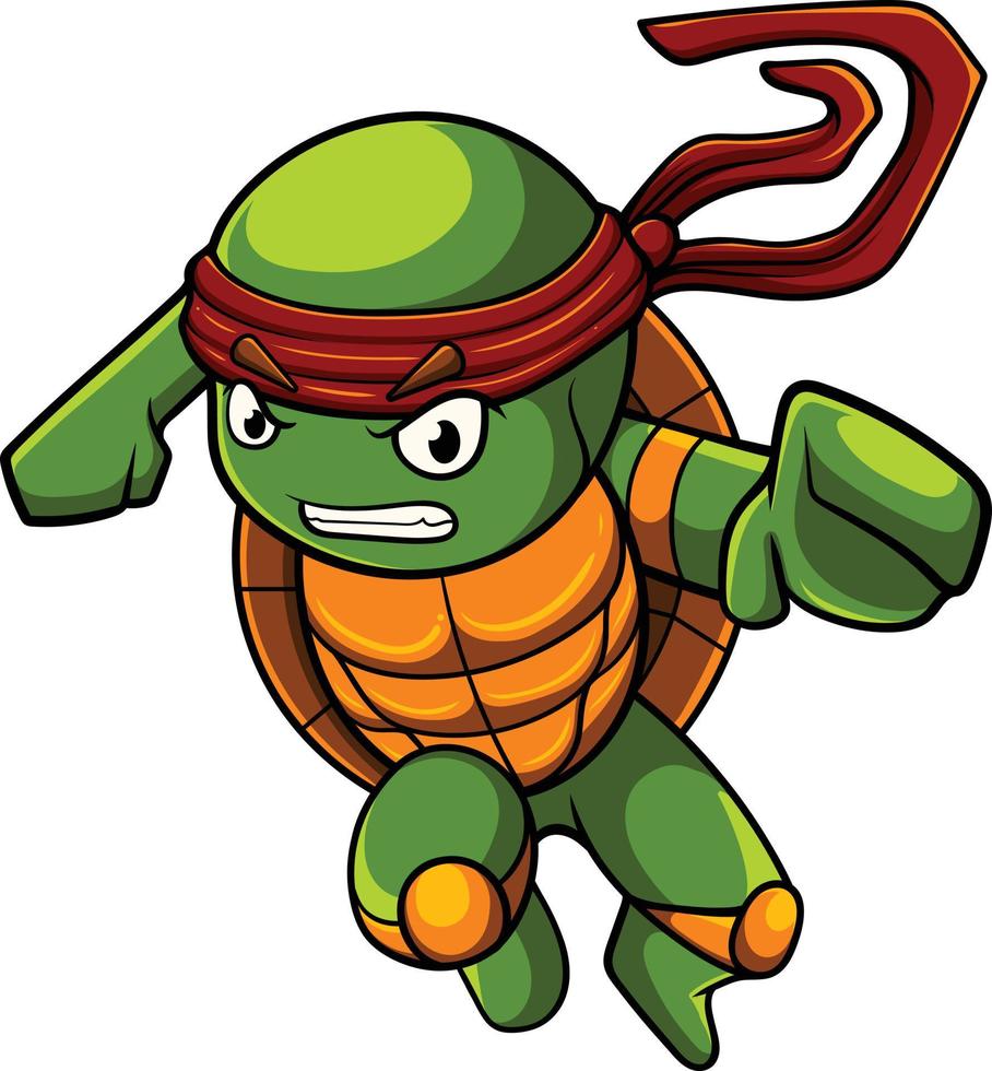 ilustración de mascota de tortuga con pose de ninja vector