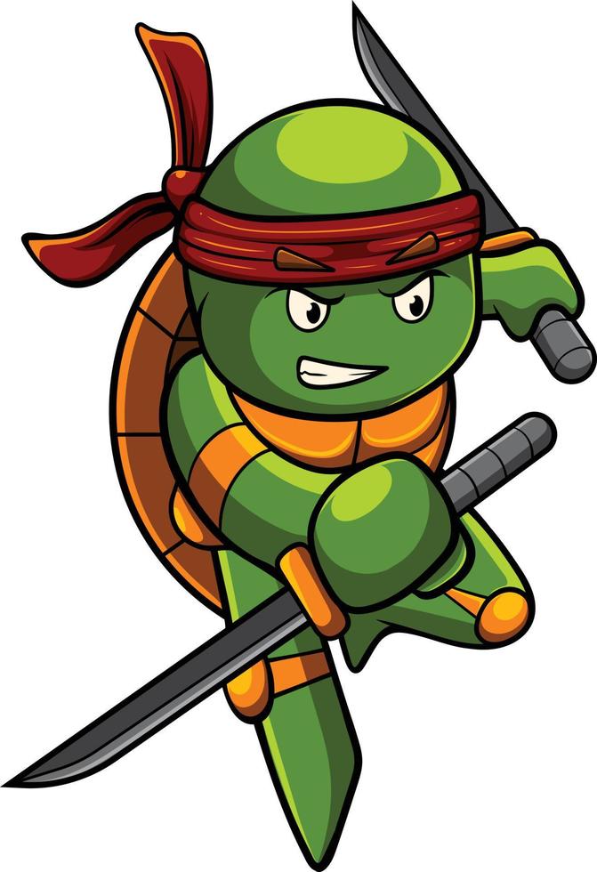 ilustración de mascota de tortuga con pose de ninja vector