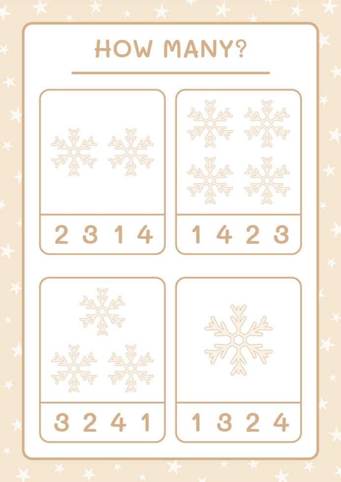 How many snowflake, game for children. Vector illustration, printable worksheet