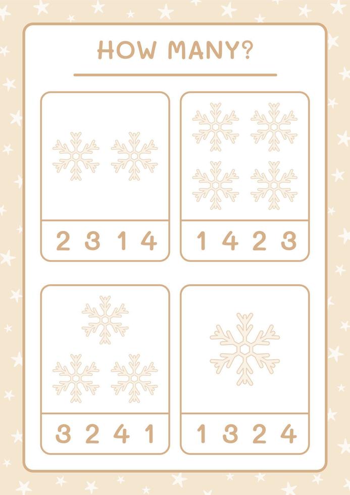 How many snowflake, game for children. Vector illustration, printable worksheet