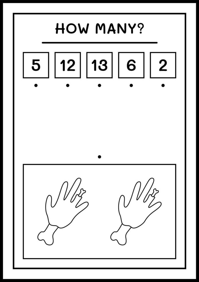 How many Zombie Hand, game for children. Vector illustration, printable worksheet