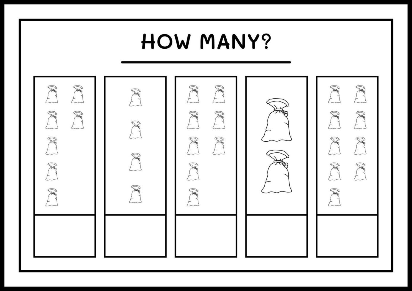 How many santa claus red bag, game for children. Vector illustration, printable worksheet