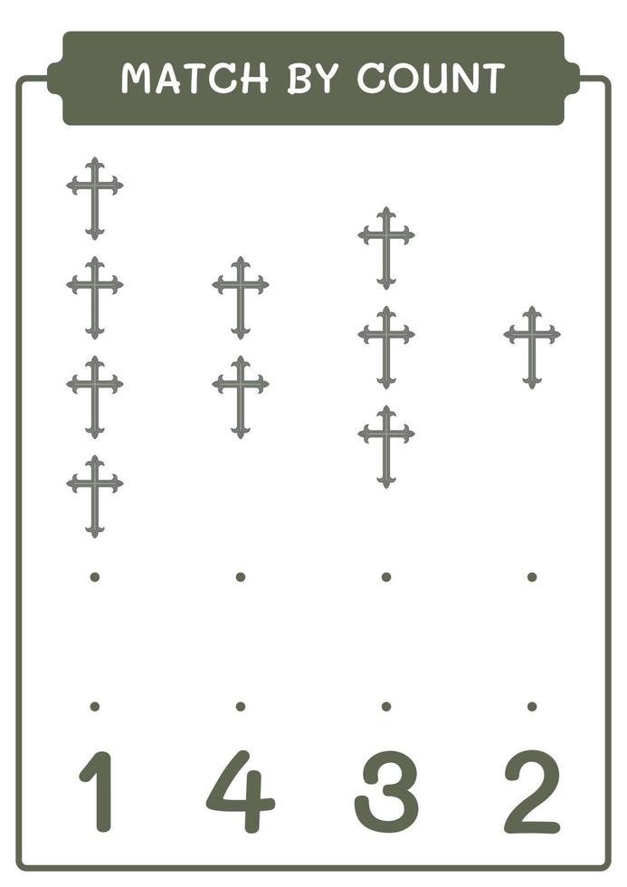 Match by count of Christian cross, game for children. Vector illustration, printable worksheet