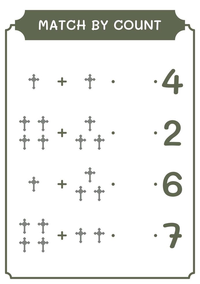 Match by count of Christian cross, game for children. Vector illustration, printable worksheet