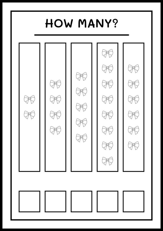 How many ribbon, game for children. Vector illustration, printable worksheet
