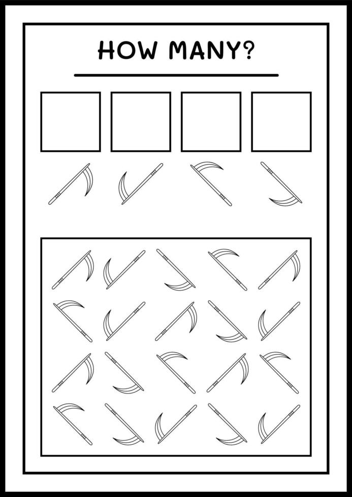 How many Sickle, game for children. Vector illustration, printable worksheet