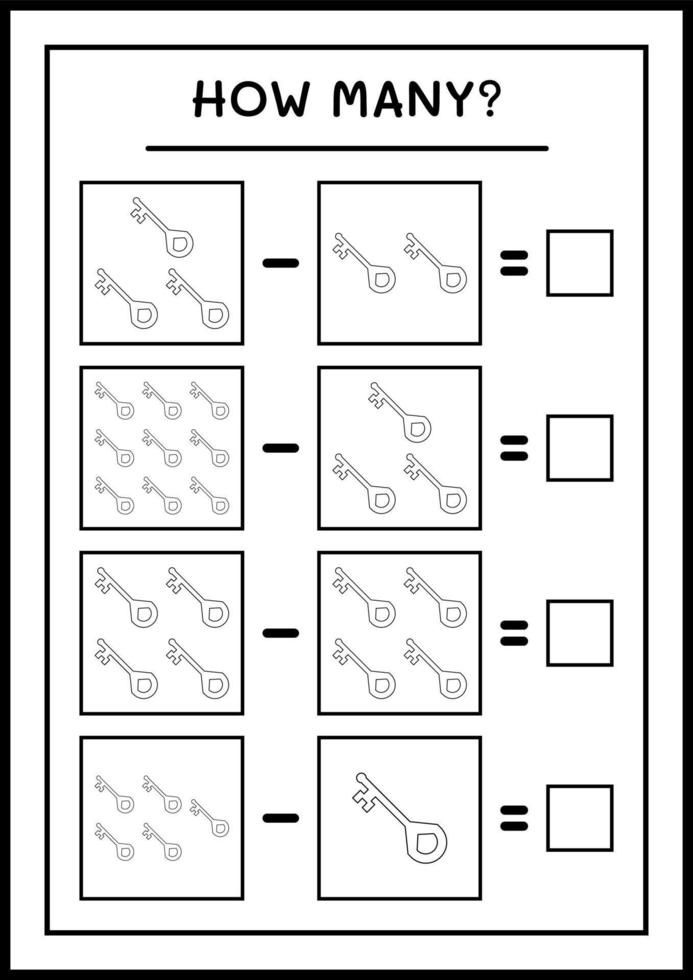 How many Key, game for children. Vector illustration, printable worksheet