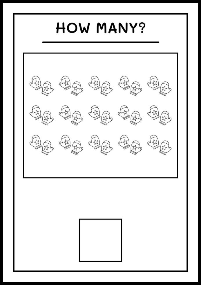 How many winter mittens, game for children. Vector illustration, printable worksheet