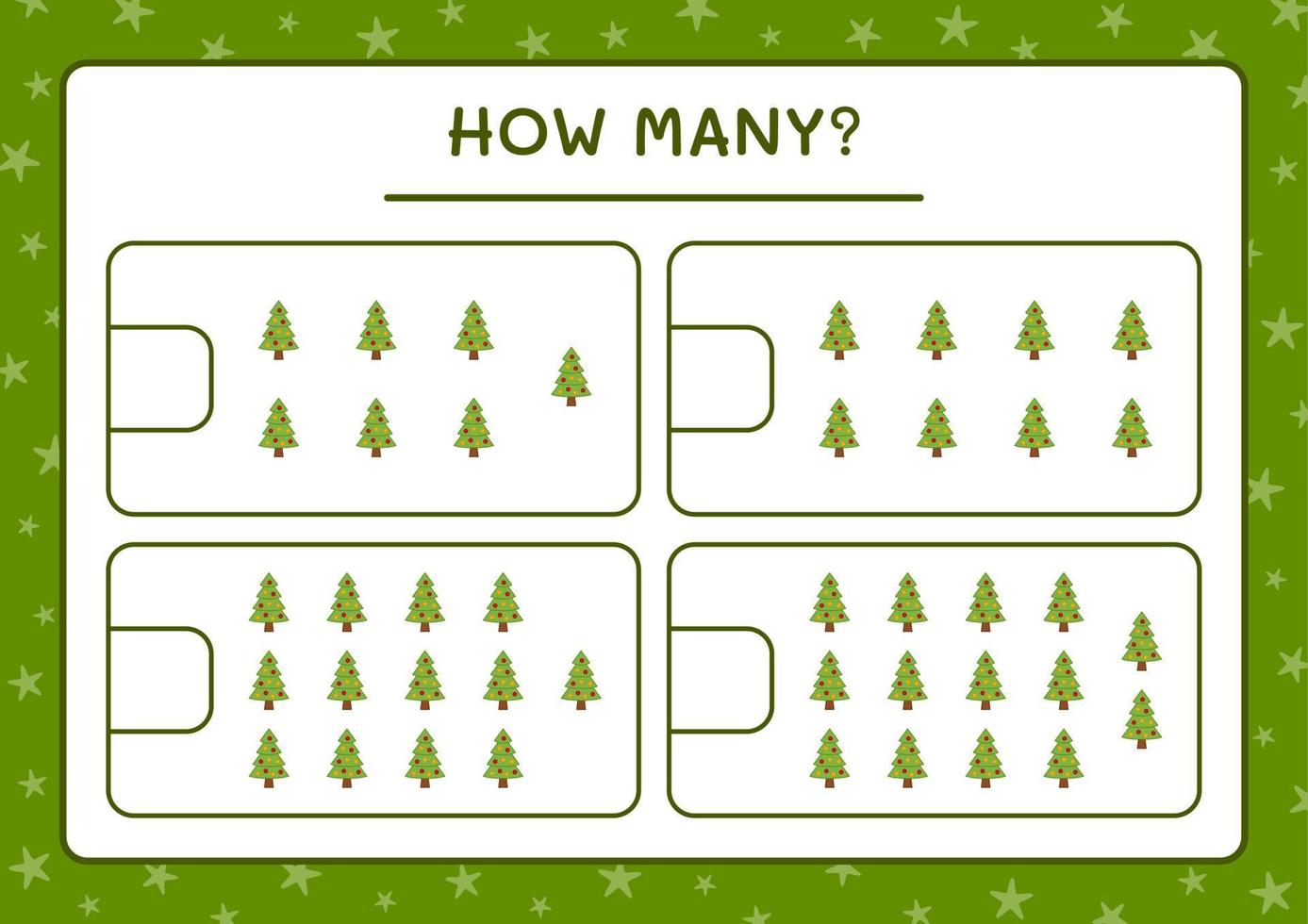 How many christmas tree, game for children. Vector illustration, printable worksheet