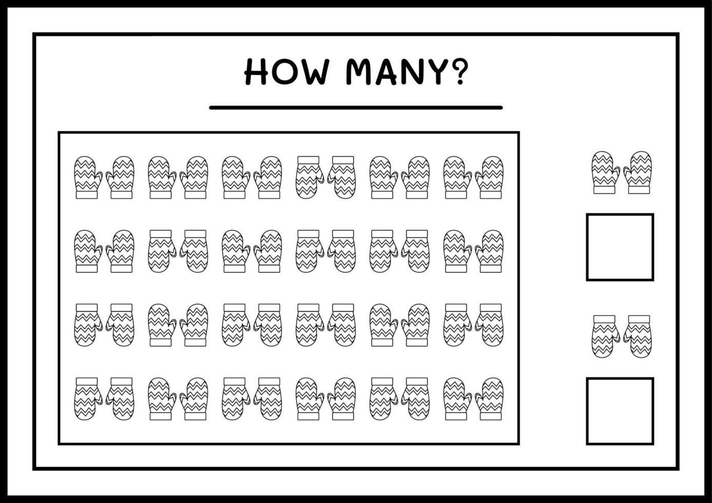How many winter mittens, game for children. Vector illustration, printable worksheet