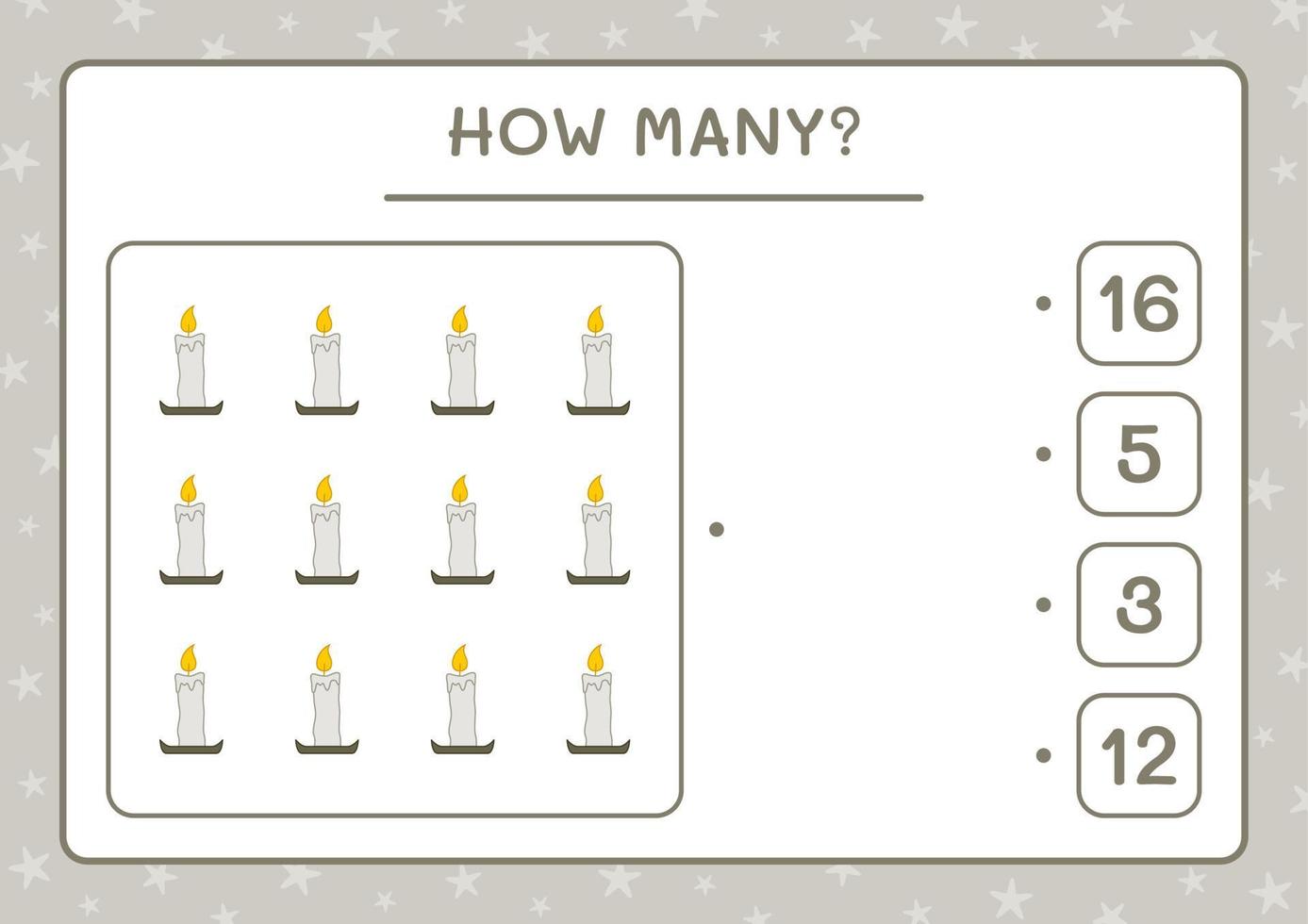 How many Candle, game for children. Vector illustration, printable worksheet