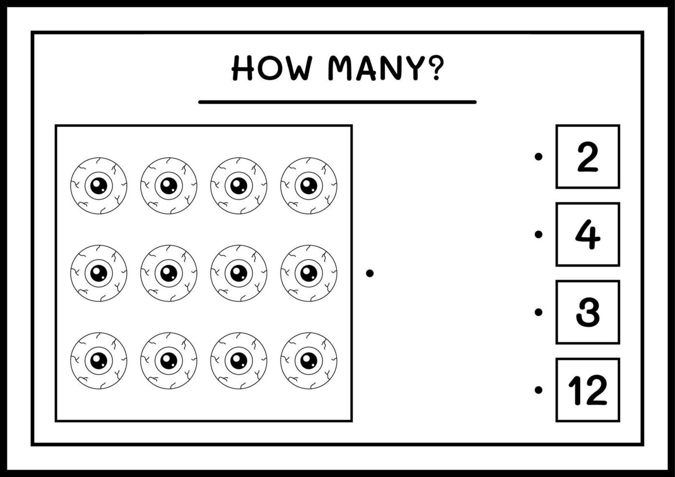 How many Eye, game for children. Vector illustration, printable worksheet