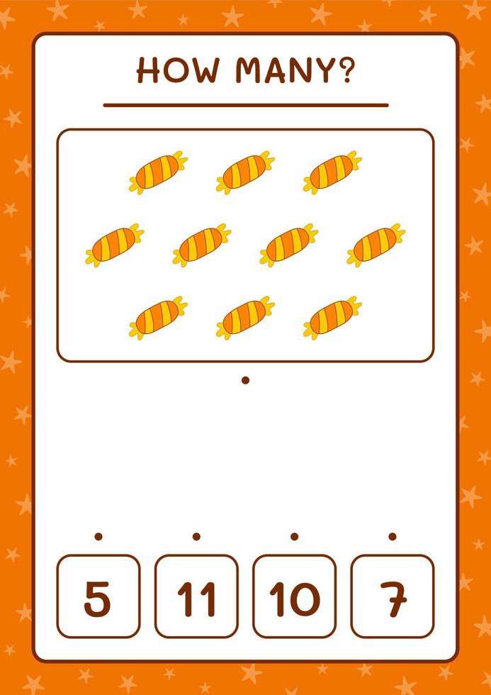 How many Candy, game for children. Vector illustration, printable worksheet