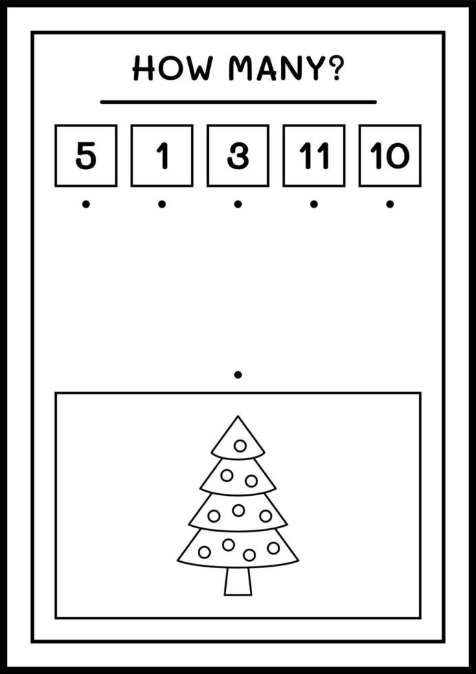 How many christmas tree, game for children. Vector illustration, printable worksheet