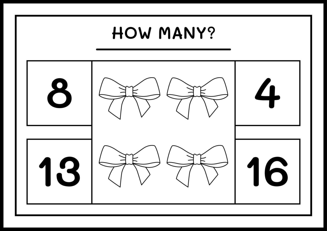 How many ribbon, game for children. Vector illustration, printable worksheet