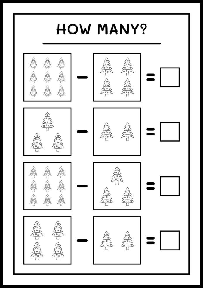 How many christmas tree, game for children. Vector illustration, printable worksheet