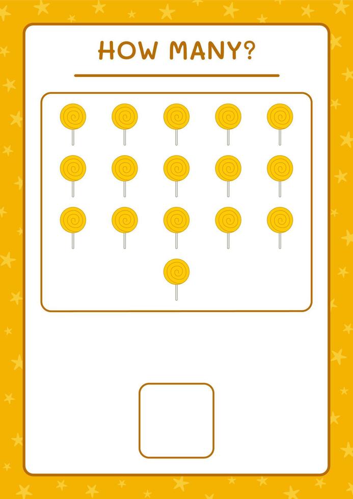 How many Lollipop, game for children. Vector illustration, printable worksheet