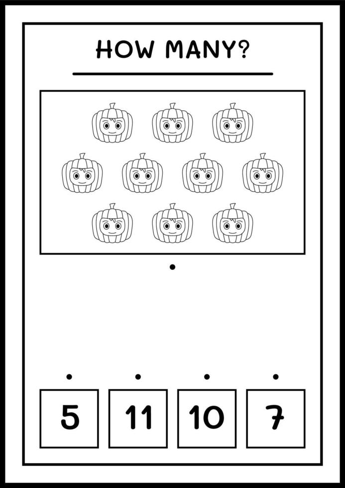 How many Pumpkin Mask, game for children. Vector illustration, printable worksheet