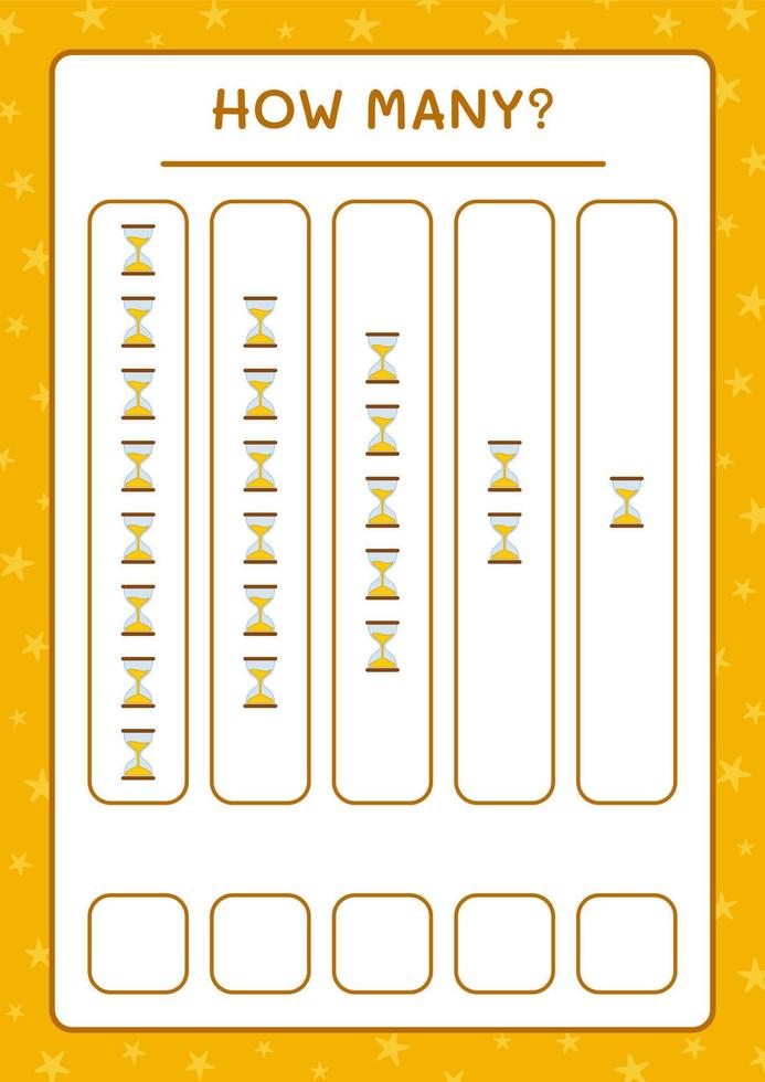 How many Hourglass, game for children. Vector illustration, printable worksheet