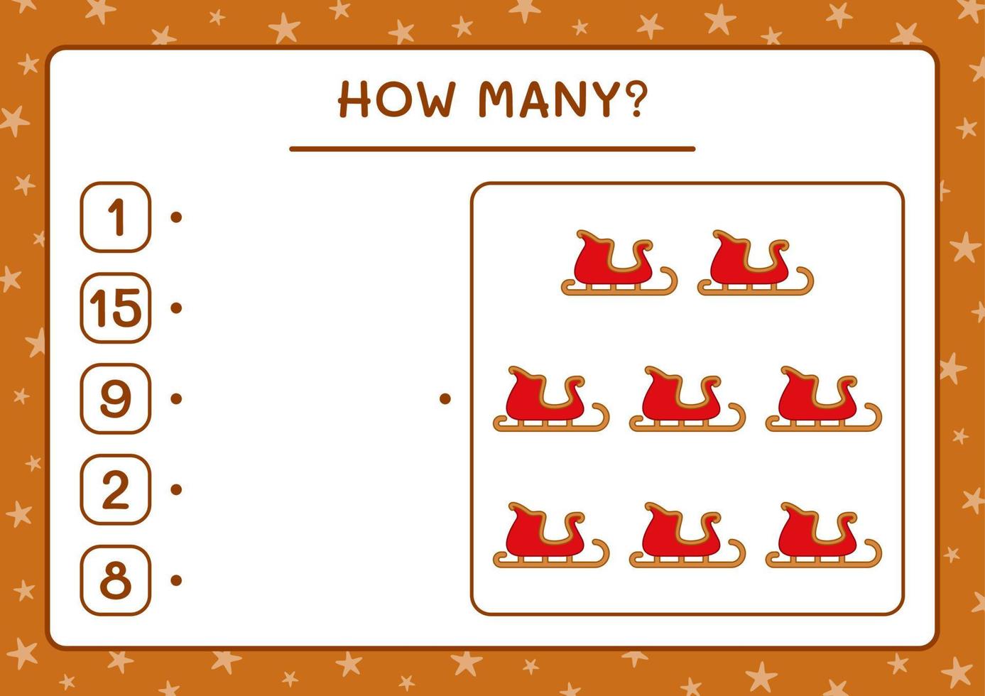 How many santa claus sleigh, game for children. Vector illustration, printable worksheet