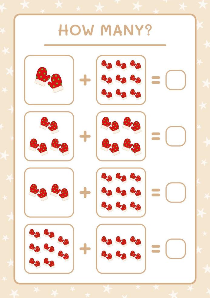 How many winter mittens, game for children. Vector illustration, printable worksheet
