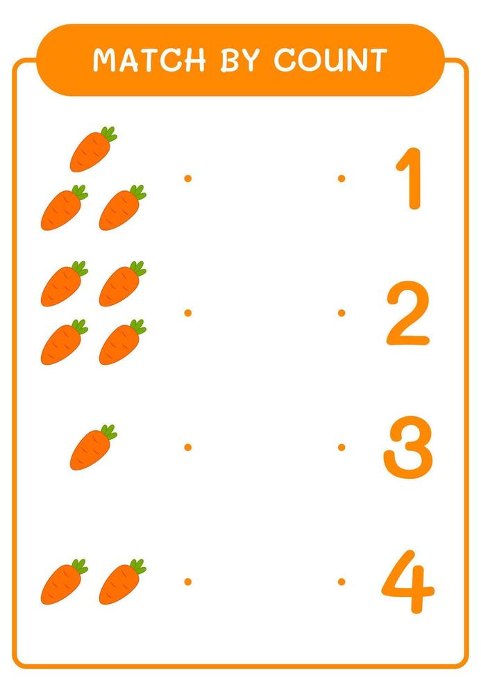 Match by count of Carrot, game for children. Vector illustration, printable worksheet