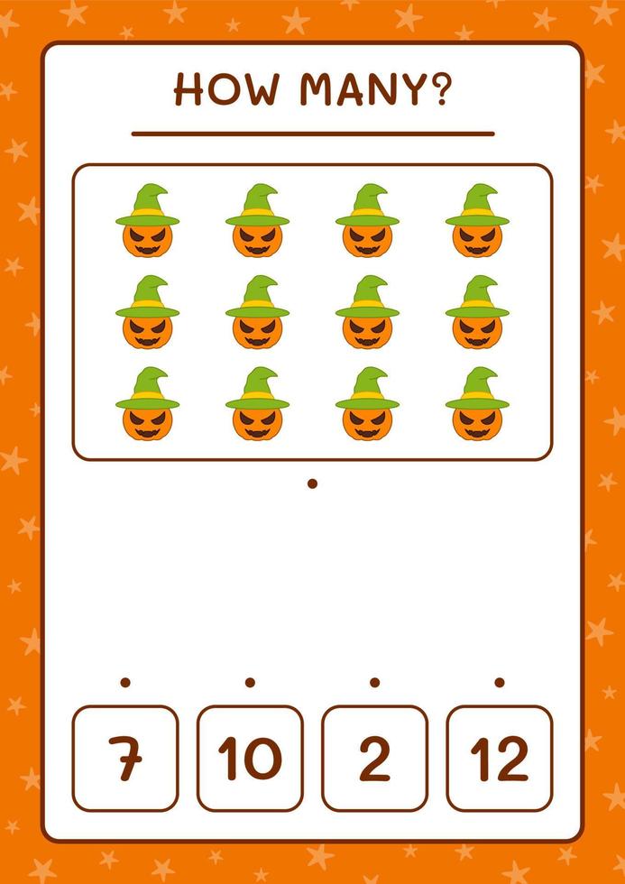 How many Pumpkin, game for children. Vector illustration, printable worksheet