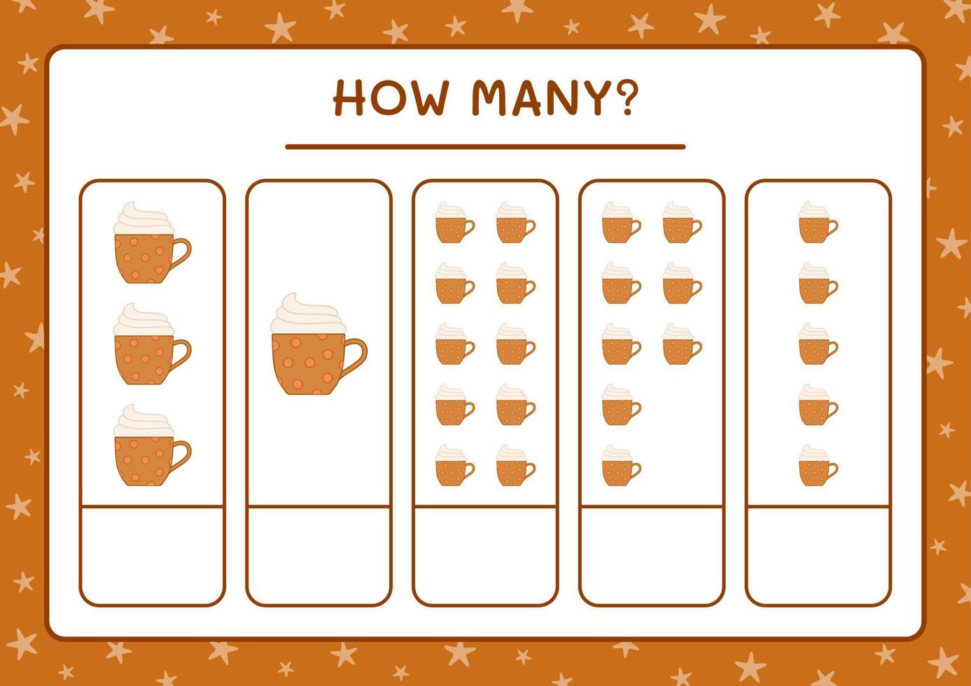 How many christmas mug, game for children. Vector illustration, printable worksheet