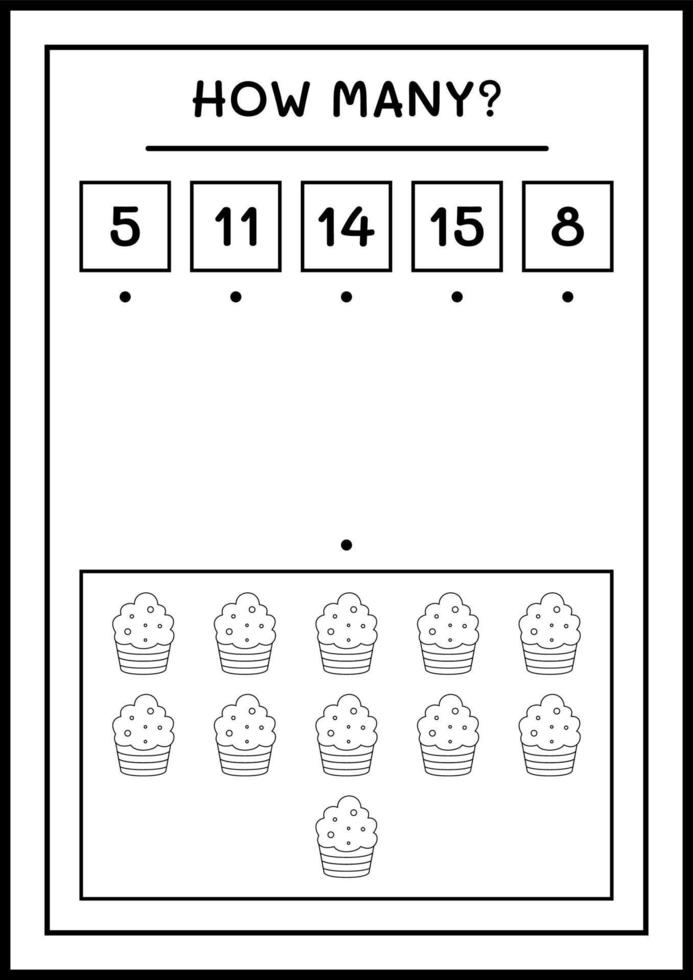 How many Cup Cake, game for children. Vector illustration, printable worksheet