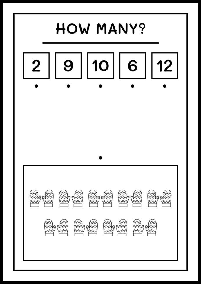 How many winter mittens, game for children. Vector illustration, printable worksheet