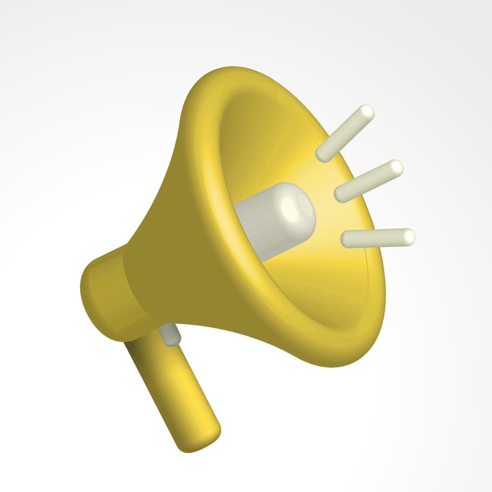 equipo de megáfono de procesamiento 3d. altavoz de símbolo amarillo. signo realista de las redes sociales. publicidad y promoción. concepto de tiempo de marketing de ilustración de representación vectorial vector