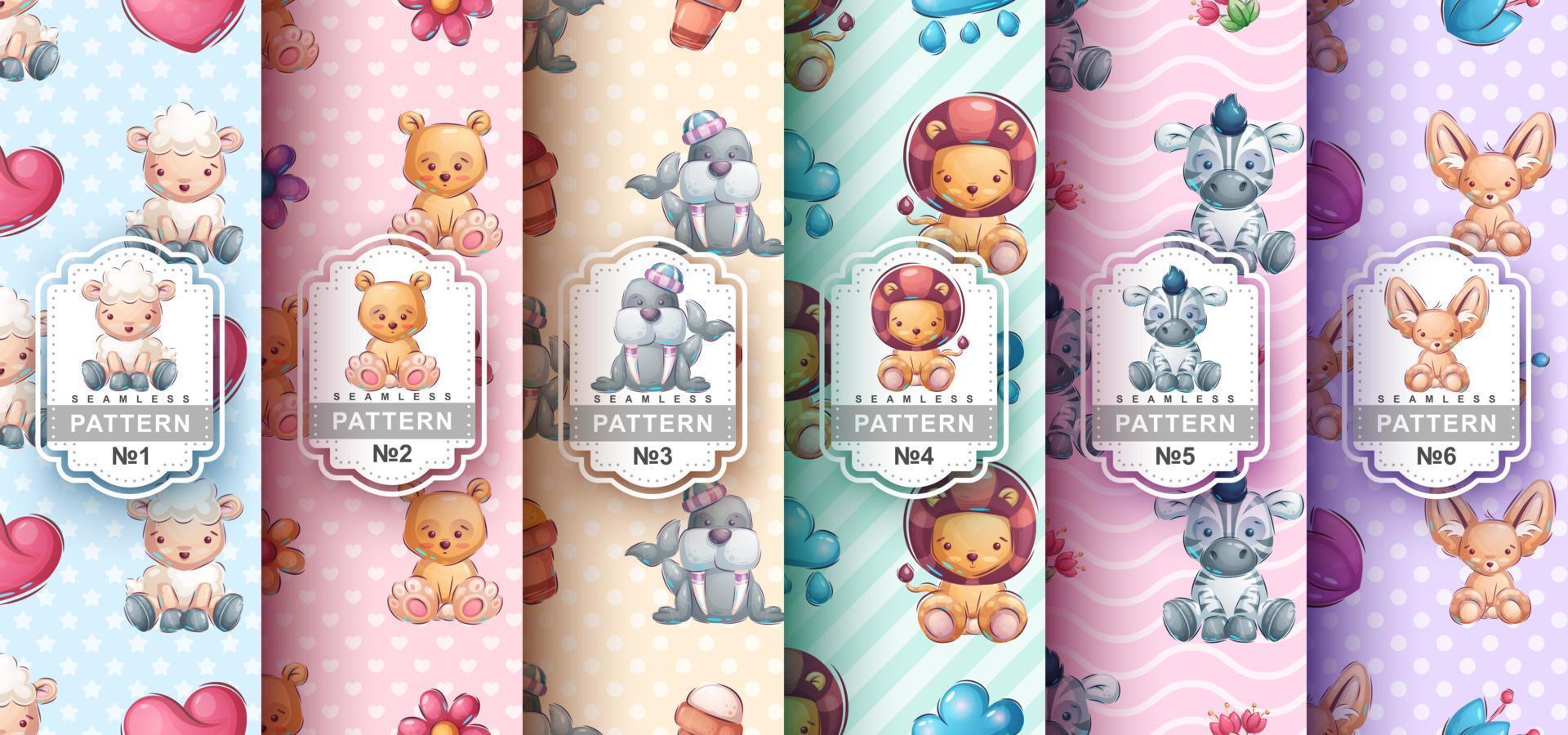 Seamless pattern cartoon character adorable animal, pretty zoo idea for print t-shirt, poster and kids envelope, postcard. Cute hand drawn style wildlife vector