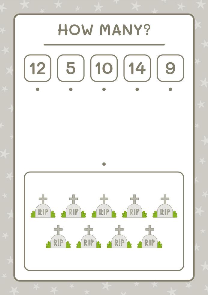 How many Tombstone, game for children. Vector illustration, printable worksheet